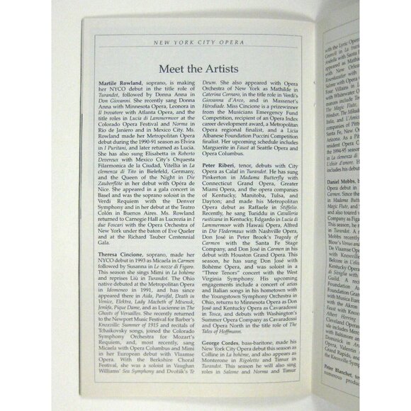 New City Opera Stagebill 1997 Lincoln Center Turandot Puccini Manahan Rowland - Picture 9 of 10